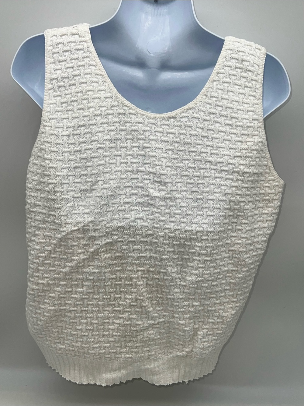 Vintage Aurielle Cream Textured 100% Cotton Knit Tank-Size M